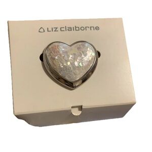 Vintage Liz Claiborne Heart-Shaped Silver and White Brooch